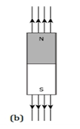 A student learns that magnetic field strength around a bar magnet is different at every point. Which diagram shows the correct magnetic field lines around a bar magnet?