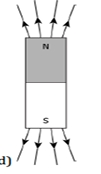 A student learns that magnetic field strength around a bar magnet is different at every point. Which diagram shows the correct magnetic field lines around a bar magnet?